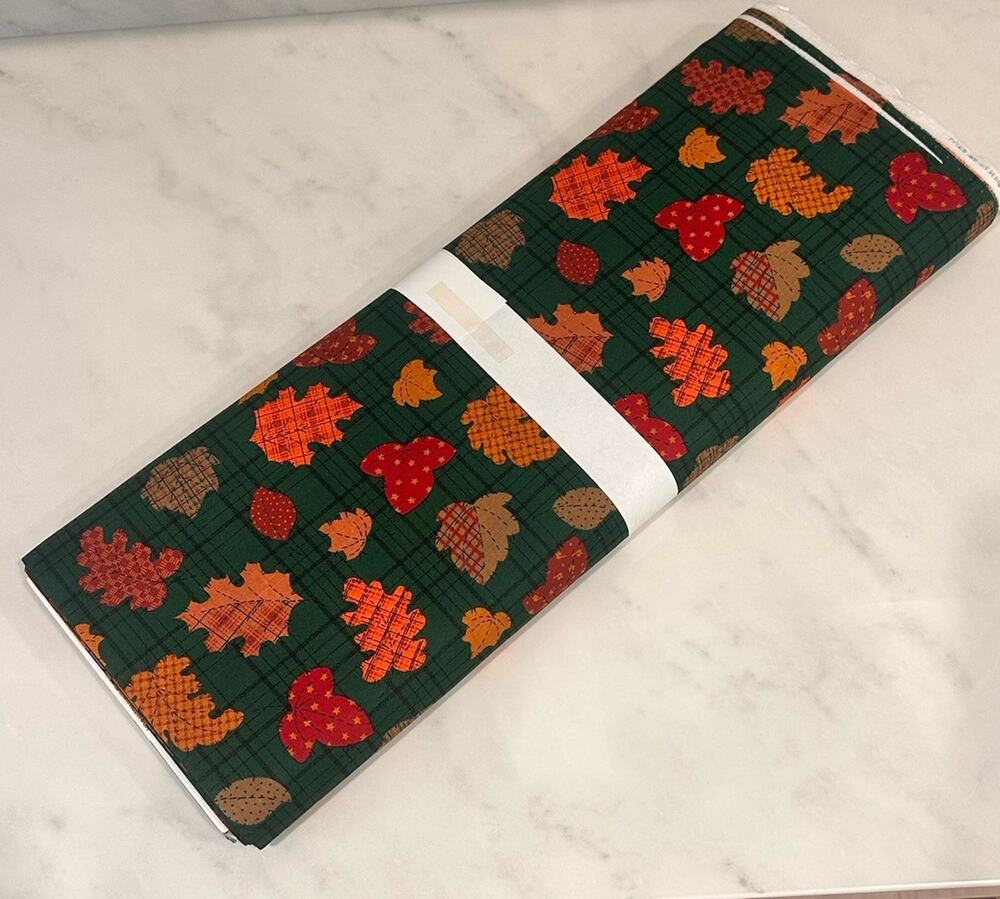 Harvest Orange Rust Fall Leaf Green Plaid Background Fabric Traditions 10 Yards